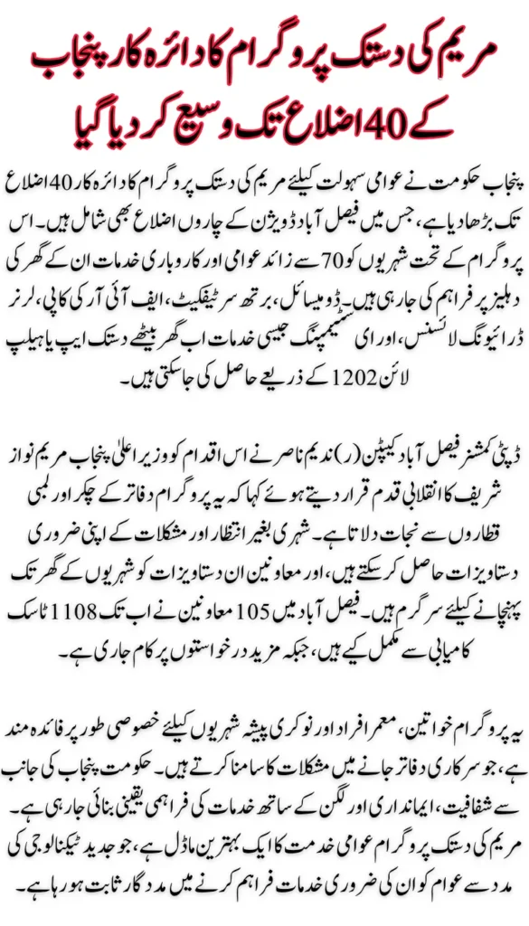 CM Maryam Ki Dastak Program Initiative Now Reaches 40 Districts Across Punjab