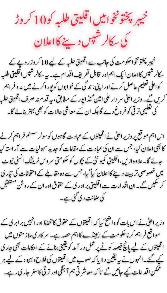 KP Govt Launches Rs. 100 Million Scholarship Program for Minority Students