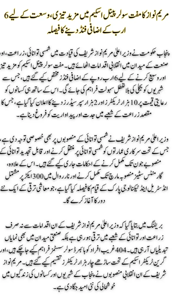 Maryam Nawaz Launches Rs 6 Billion Drive to Enhance Punjab Free Solar Panel Scheme