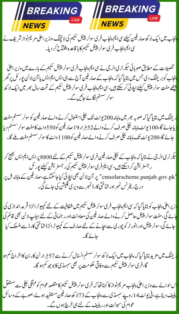 Maryam Nawaz Unveils CM Punjab Free Solar Panel Scheme - Registration Now Open