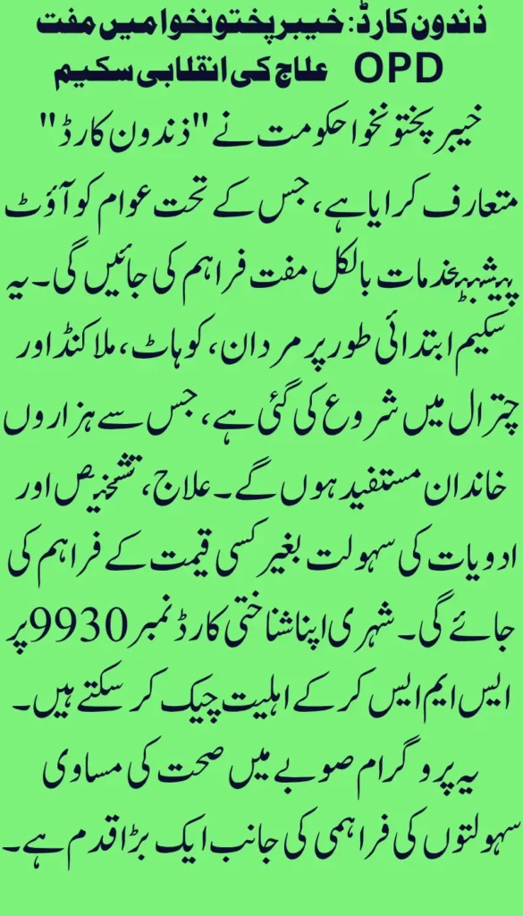 Good News! KP Launches Zindoon Card for Free OPD Treatment